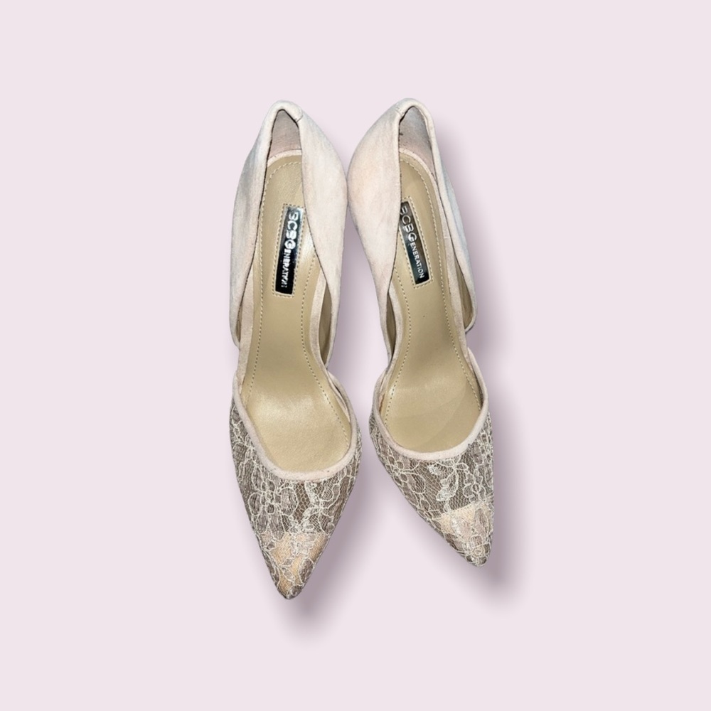 BCBGeneration Tori Suede & Mesh Upper Lace Overlay Pointed Toe Heels Size 7.5 - Picture 3 of 4